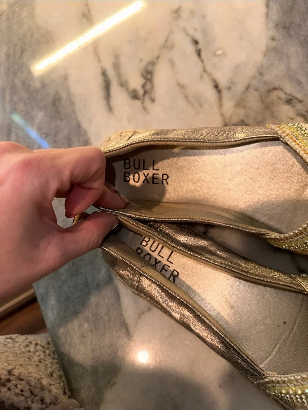 Bull Boxer Size 39/8-8.5 Women's Metallic Espadrille Beaded Slip-Ons in Beige